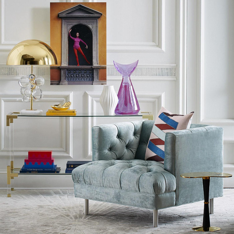 Jacques Luxe Clear Acrylic and Brass Console with Glass Shelf