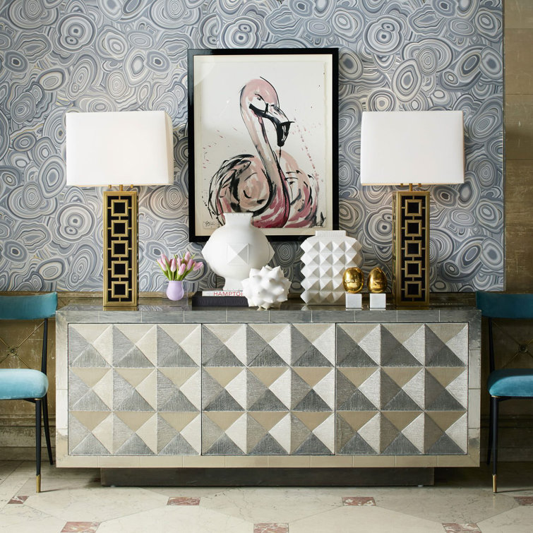 Handcrafted Nickel-Plated Metal 70" Credenza with Navy Interior