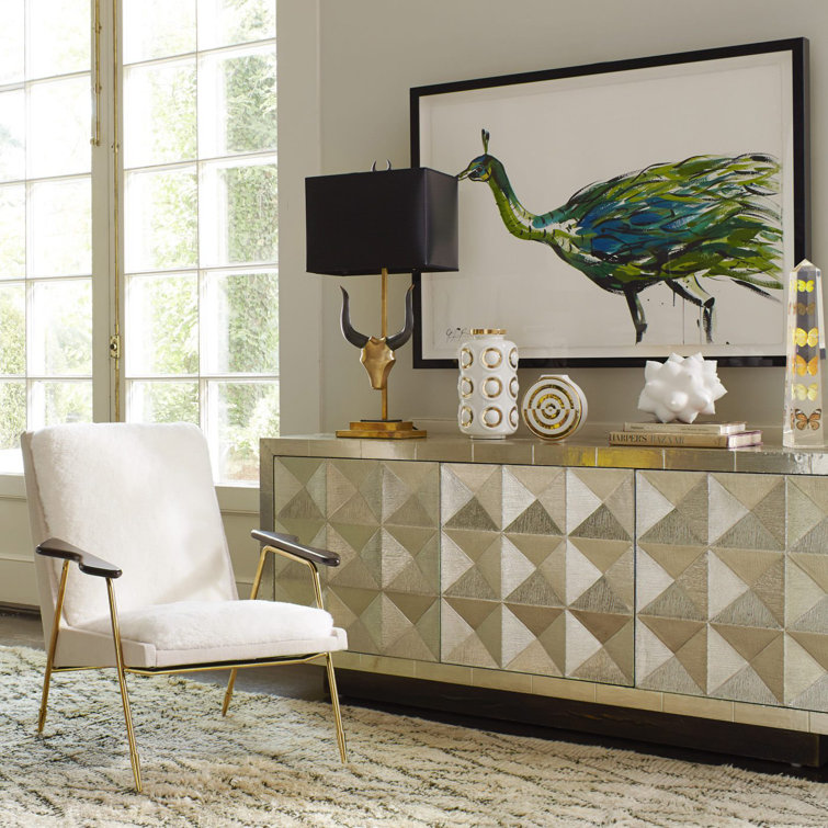 Handcrafted Nickel-Plated Metal 70" Credenza with Navy Interior