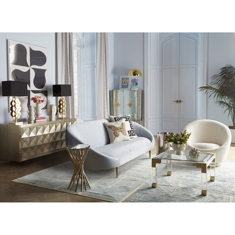 Handcrafted Nickel-Plated Metal 70" Credenza with Navy Interior