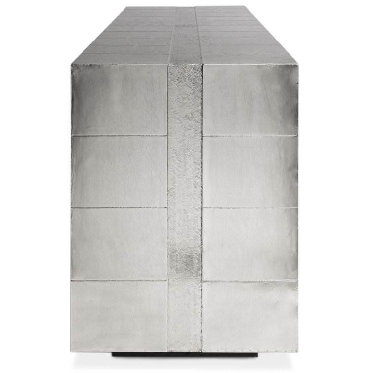 Handcrafted Nickel-Plated Metal 70" Credenza with Navy Interior