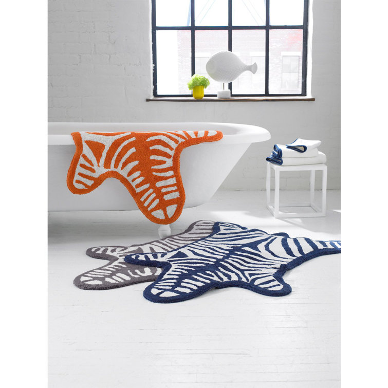 Gray Cotton Reversible Zebra High Pile Bath Mat