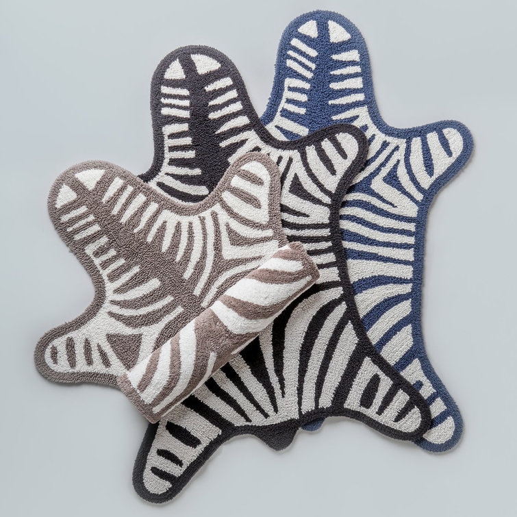 Zebra Pattern Black and White Cotton Reversible Bath Mat