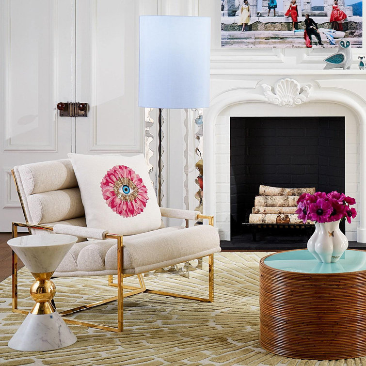 White Marble and Brass Round Accent Table