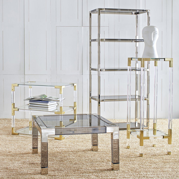 Clear Glass and Brass Two-Tier Side Table