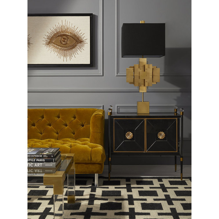 Black Lacquer and Brass Accent Cabinet with Adjustable Shelving