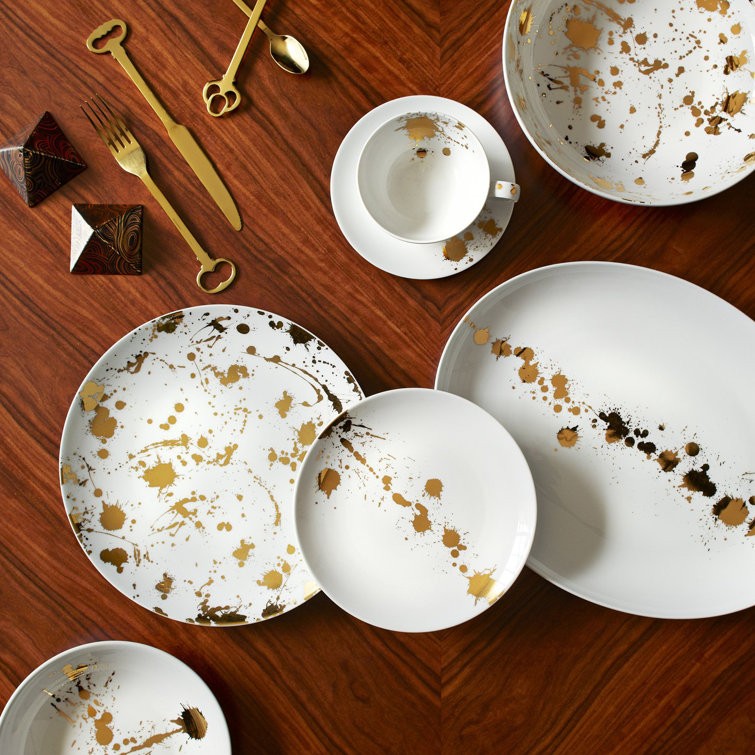 Gold Splatter Round Ceramic Serving Bowl