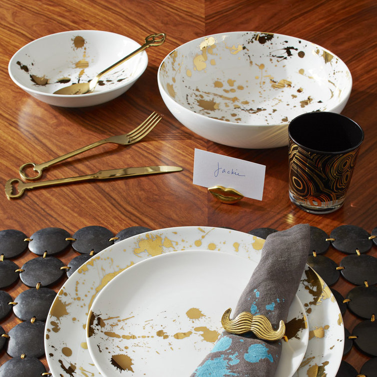 Gold Splatter Round Ceramic Serving Bowl