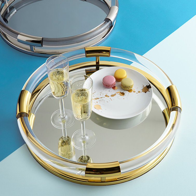 Gold and Clear Round Brass Vanity Tray