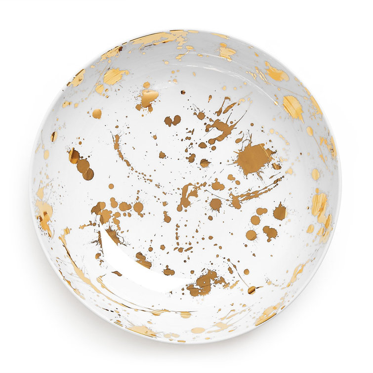 Gold Splatter Round Ceramic Serving Bowl