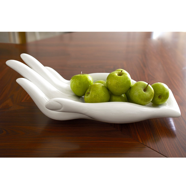 White Ceramic Hand-Shaped Fruit Bowl