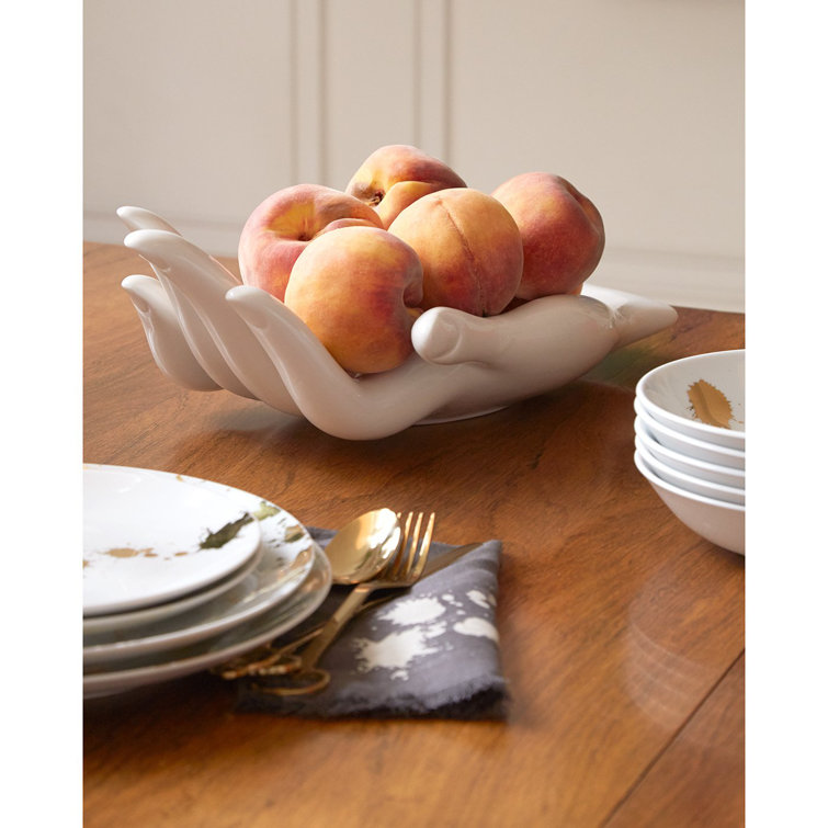 White Ceramic Hand-Shaped Fruit Bowl