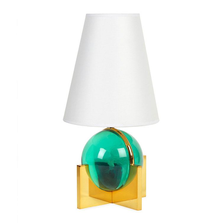 Emerald and Brass Modern Vanity Lamp with White Shade