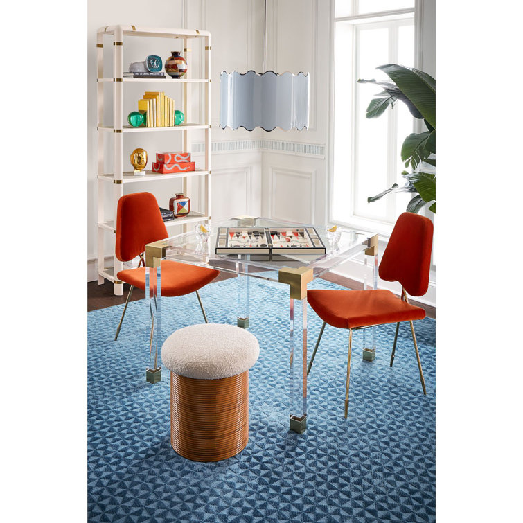 Ivory Sky Brass Accented Mahogany Etagere with Blue Raffia Shelves