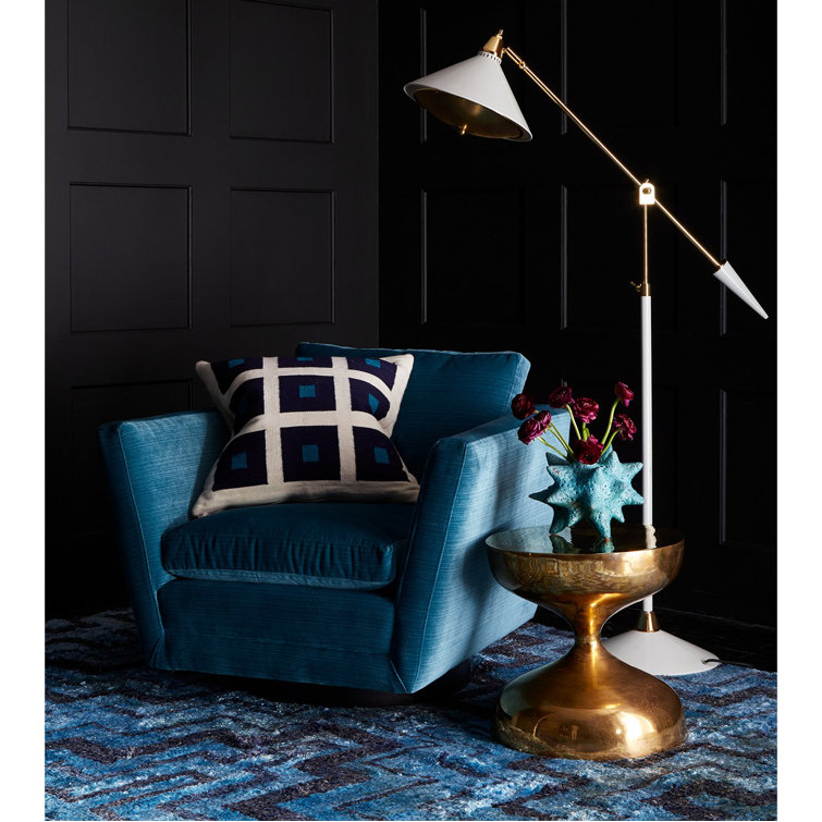 Luxurious Blue Velvet Swivel Armchair with Manufactured Wood Base