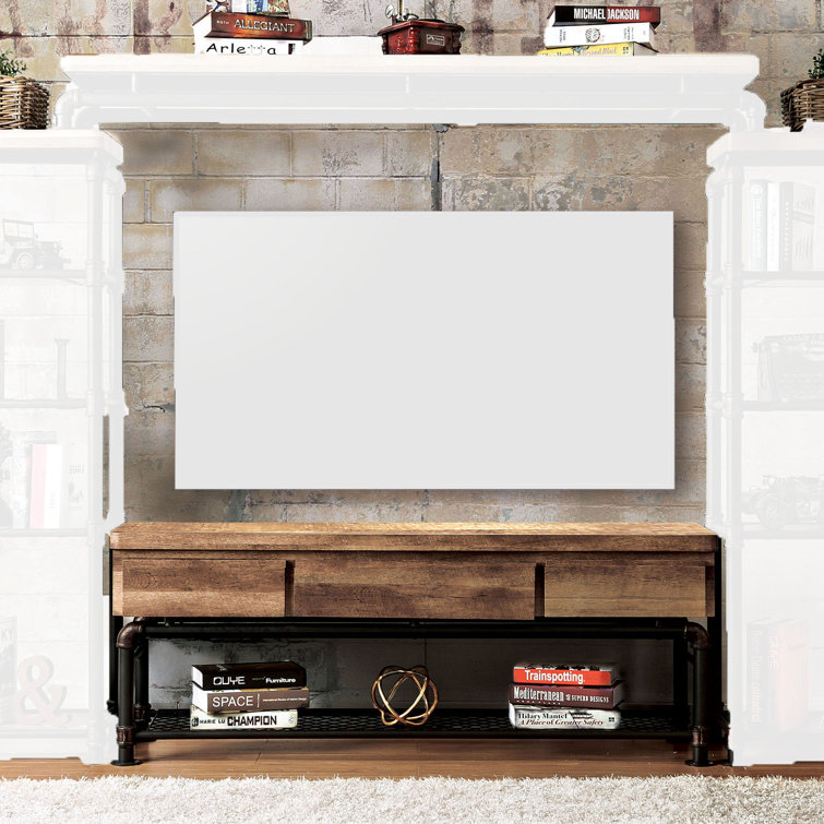 Antique Black and Natural Tone Industrial 60-Inch TV Stand