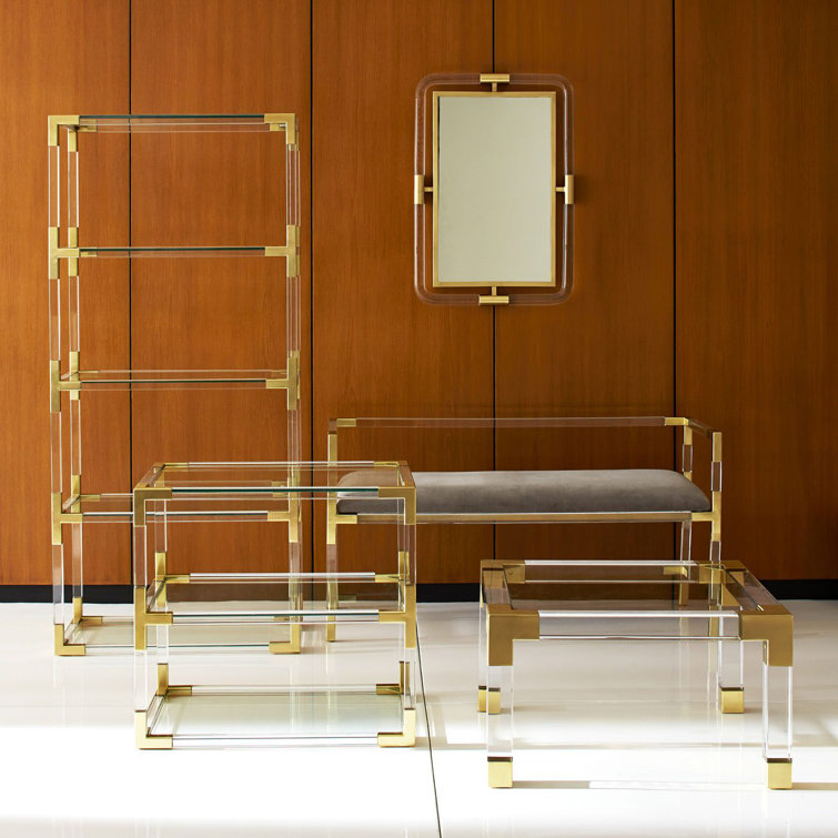 Clear Glass and Brass Two-Tier Side Table
