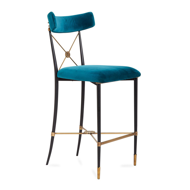 Rialto Peacock and Black Metal Counter Stool with Brass Accents