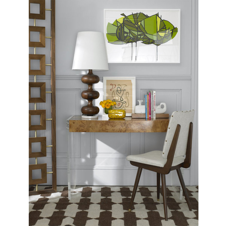 Burled Mappa Wood Desk with Acrylic Legs and Drawer