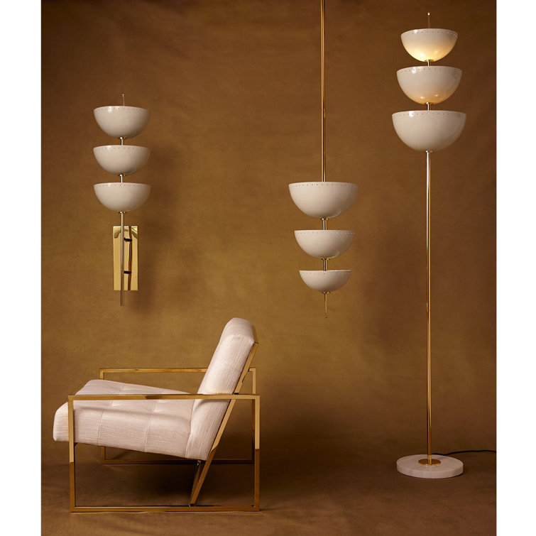 Ivory Elegance 6-Light Marble and Brass Torchiere Floor Lamp