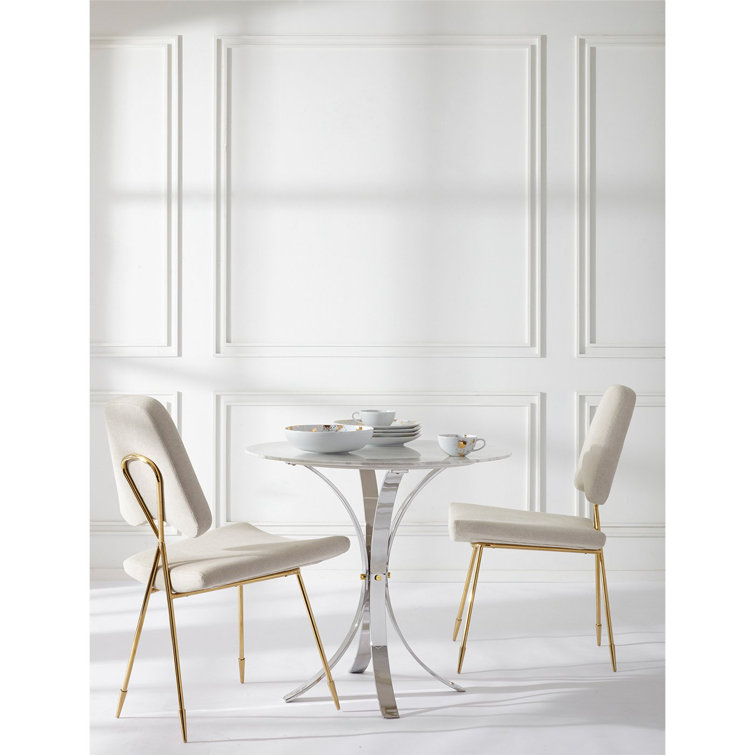Electrum 32" White Marble Top Cafe Dining Table with Polished Nickel Legs