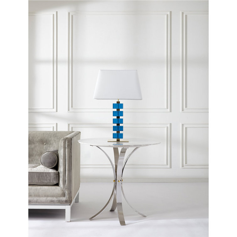 Electrum 32" White Marble Top Cafe Dining Table with Polished Nickel Legs