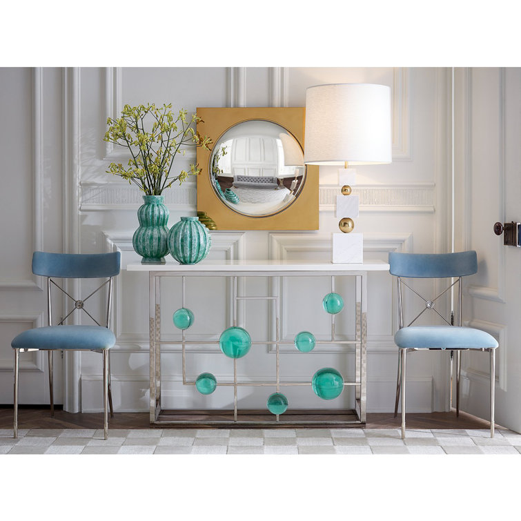 Emerald and Nickel Fretwork Console with Marble Top