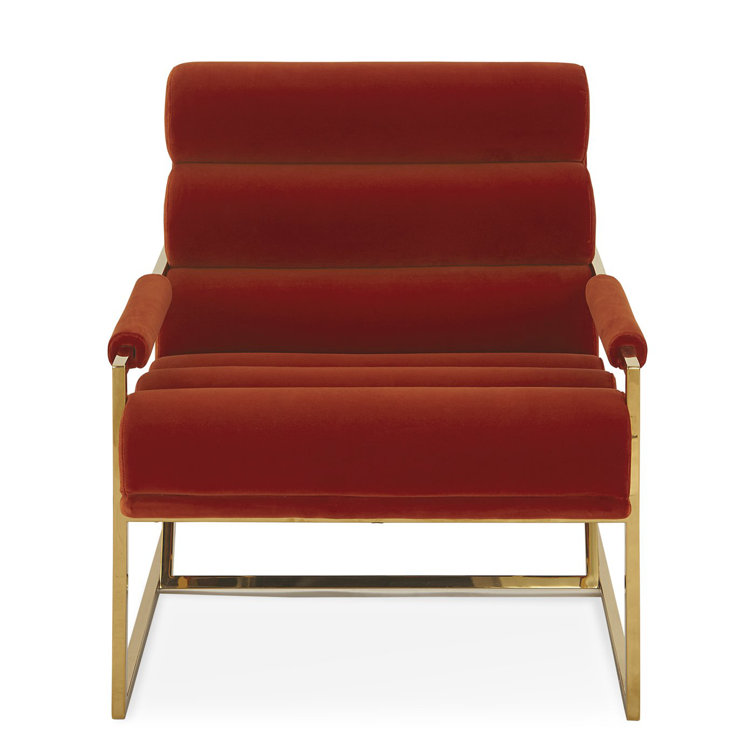 Persimmon Velvet Sled Base Lounge Chair with Metal Frame