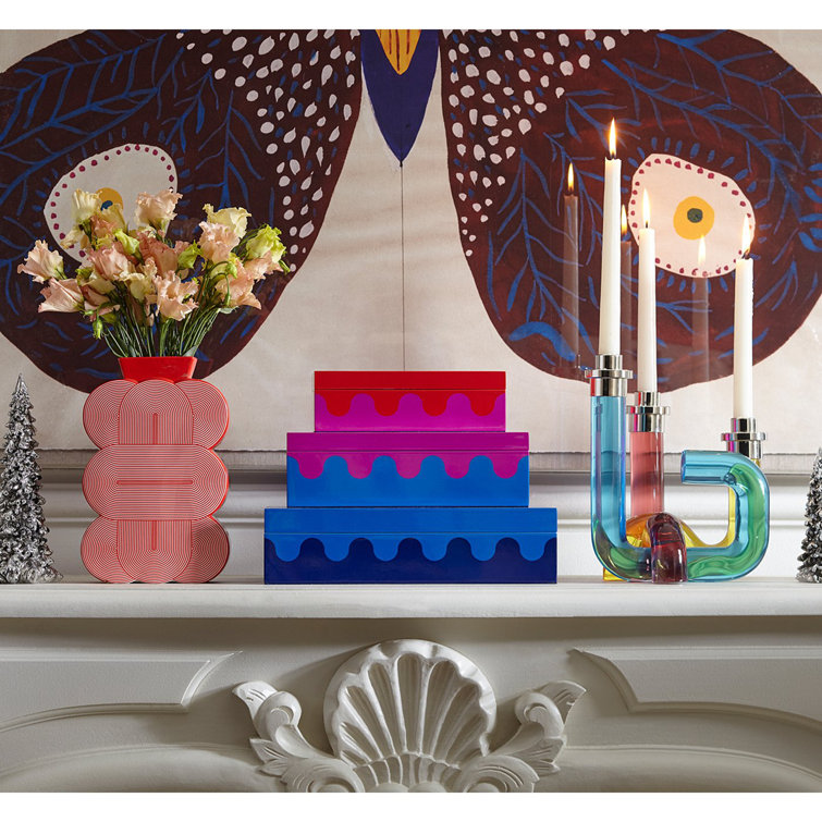 Pompidou Chic Clear Acrylic 3-Taper Candle Holder with Nickel Accents