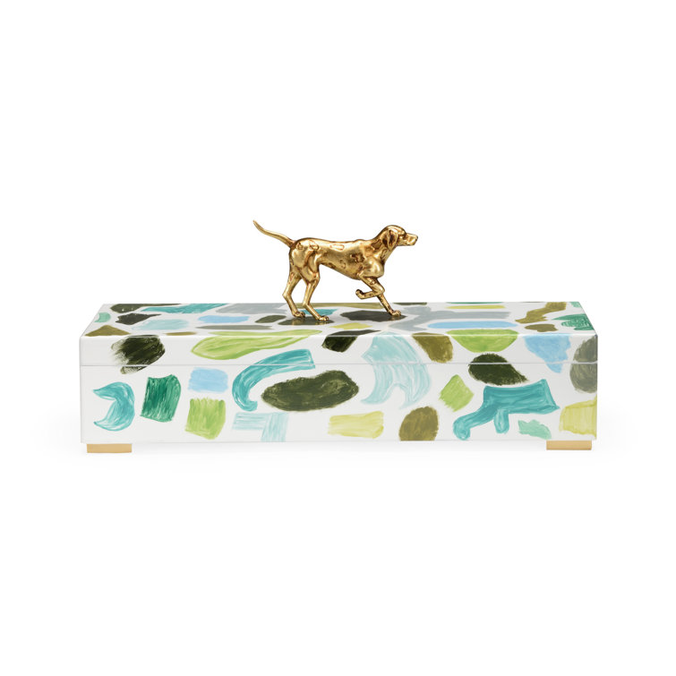 Hand-Painted Blue and Green Wooden Decorative Box
