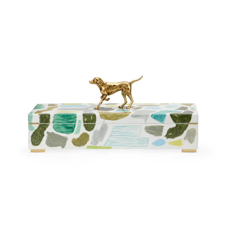 Hand-Painted Blue and Green Wooden Decorative Box
