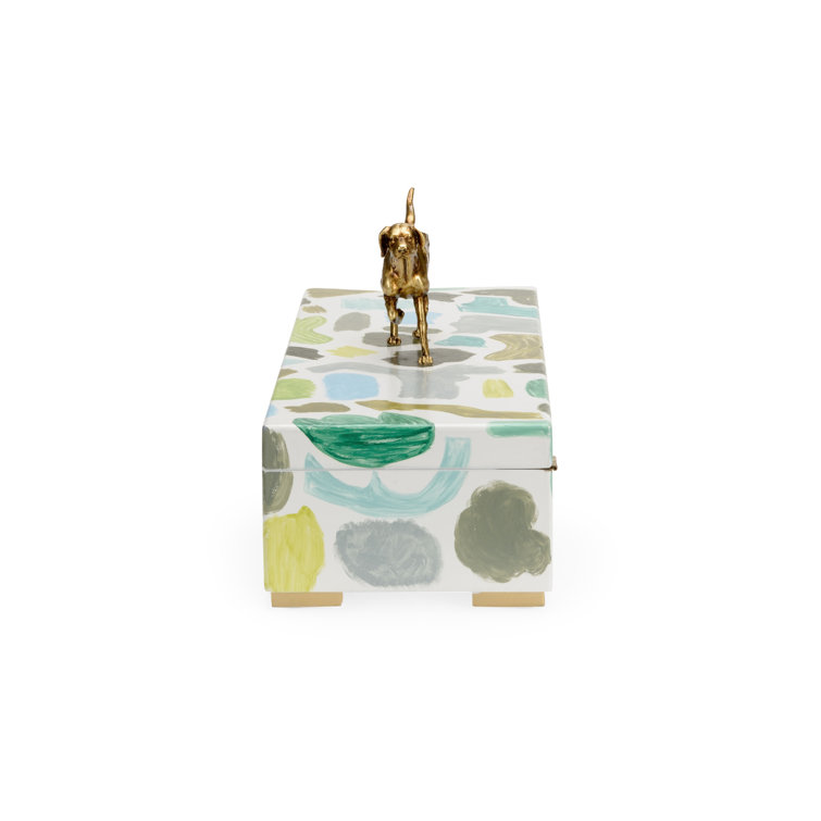 Hand-Painted Blue and Green Wooden Decorative Box