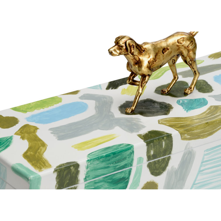 Hand-Painted Blue and Green Wooden Decorative Box