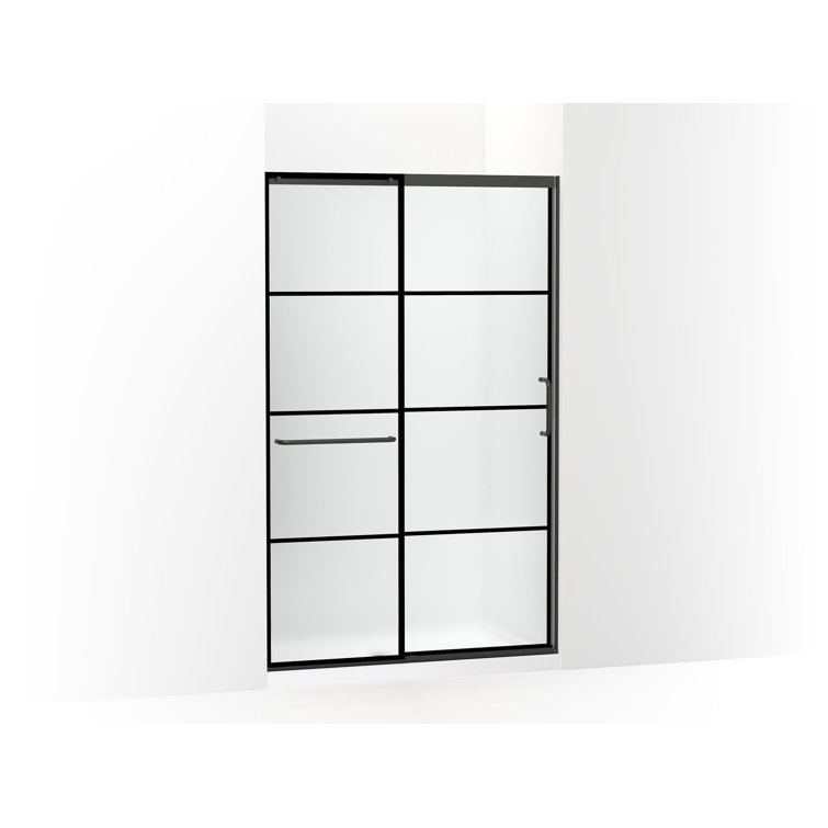 Matte Black Tall Sliding Shower Door with Frosted Glass