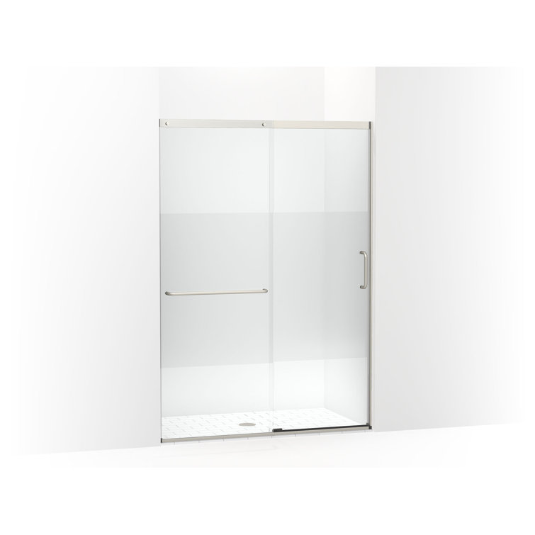 Elate Frameless Nickel Sliding Shower Door with Clear Glass