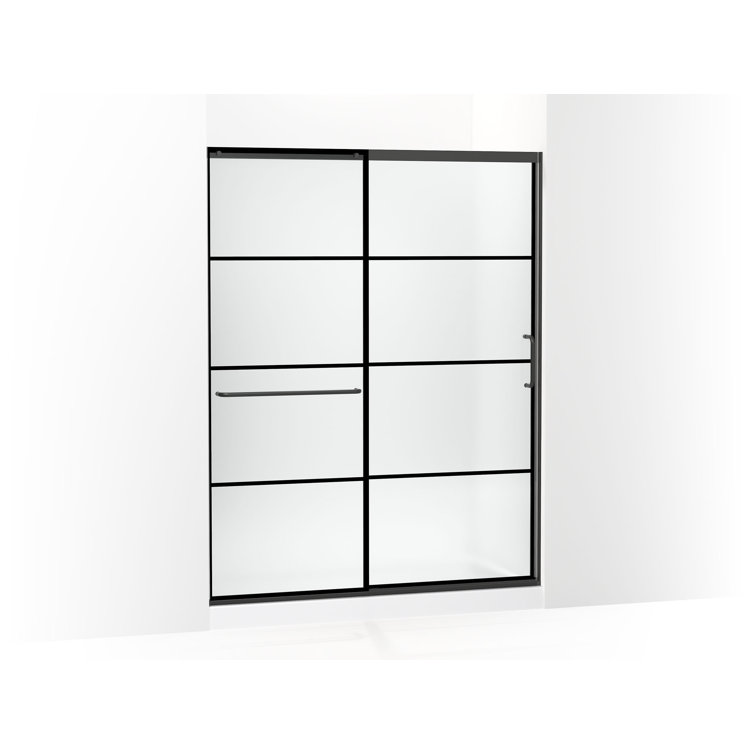 Matte Black Tall Sliding Shower Door with Frosted Glass