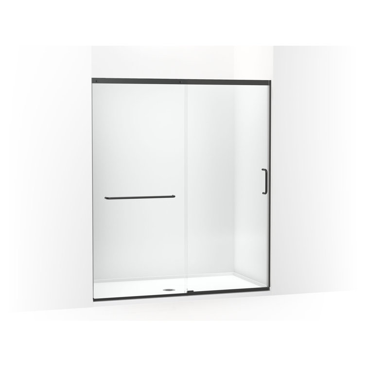 Elate Frameless Matte Black Sliding Shower Door with Clear Glass