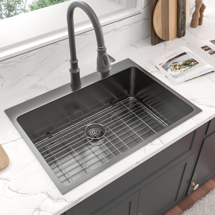 28" Gunmetal Black Stainless Steel Single Bowl Drop-In Kitchen Sink