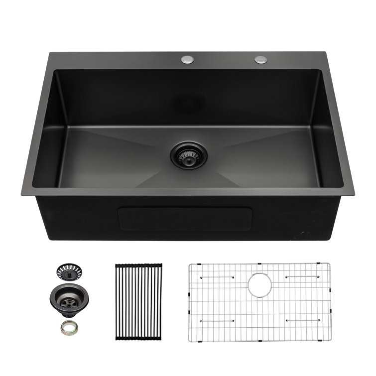 28" Gunmetal Black Stainless Steel Single Bowl Drop-In Kitchen Sink