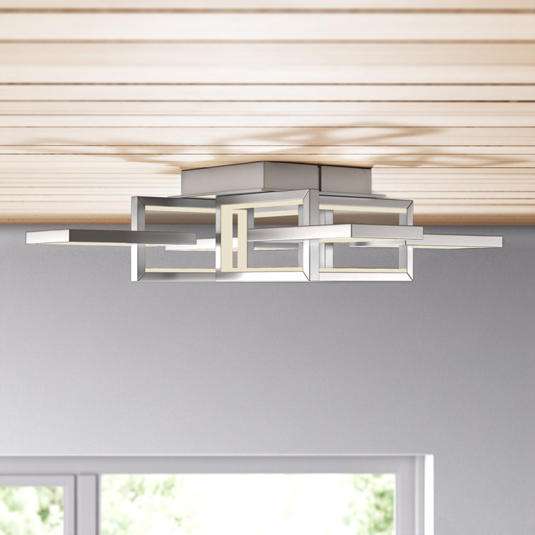 Satin Nickel 8-Light LED Adjustable Flush Mount Ceiling Fixture