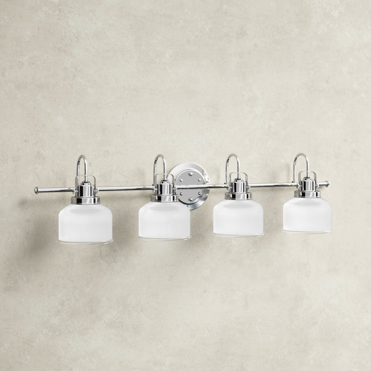 Archie Polished Chrome 4-Light Vintage Vanity Fixture with Double Prismatic Glass Shades