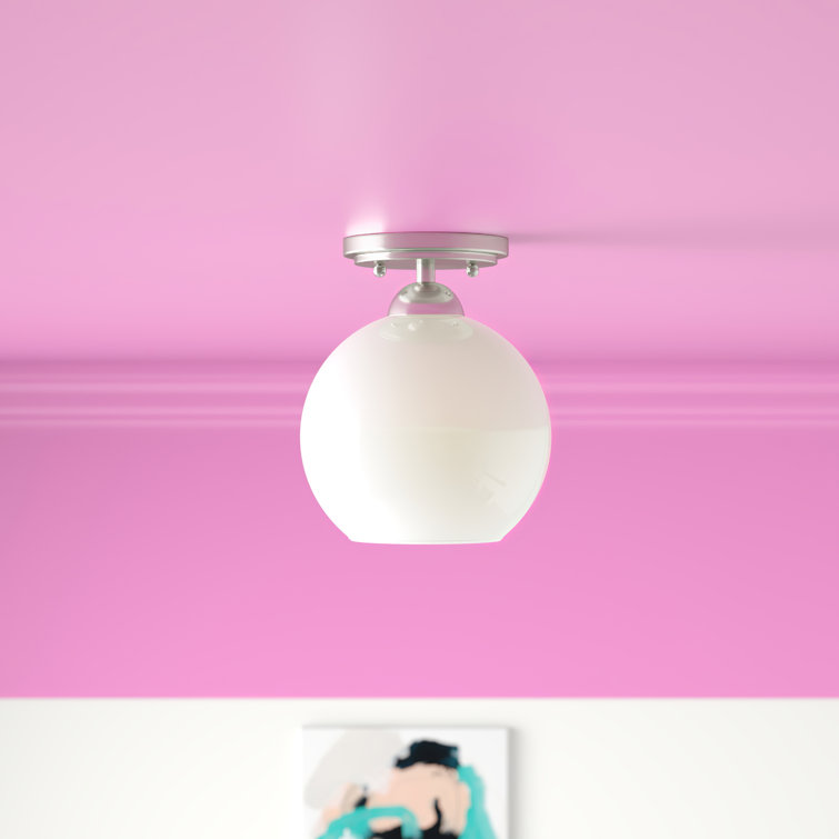 Carisa Brushed Nickel Globe Flush Mount Light with White Glass Shade