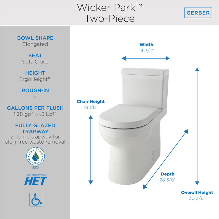 White High Efficiency Two-Piece Elongated Toilet with Soft Close Lid