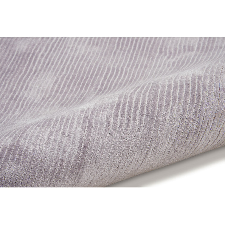 Handmade Platinum Gray Rectangular Wool-Viscose Blend Accent Rug