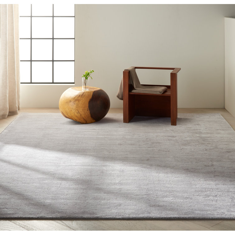 Handmade Platinum Gray Rectangular Wool-Viscose Blend Accent Rug