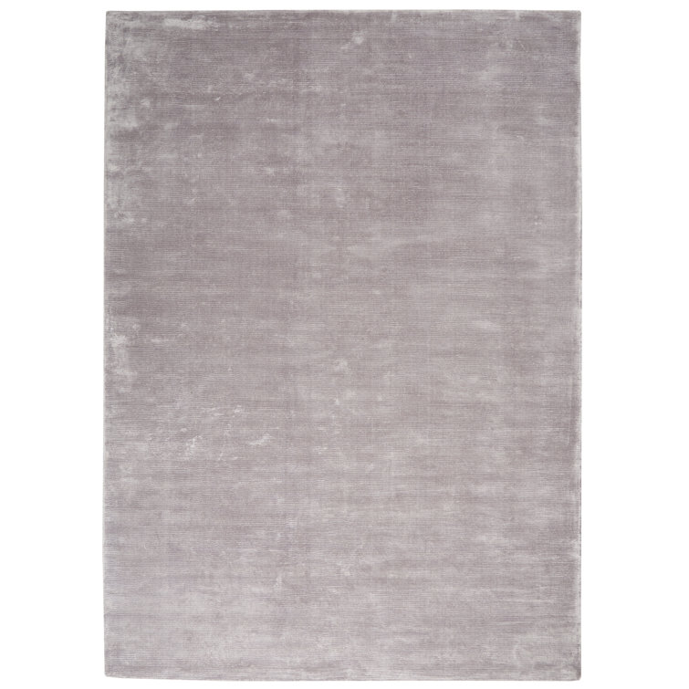Handmade Platinum Gray Rectangular Wool-Viscose Blend Accent Rug