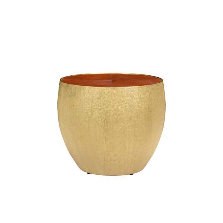Luxurious Round Wood and Hammered Brass Drum End Table