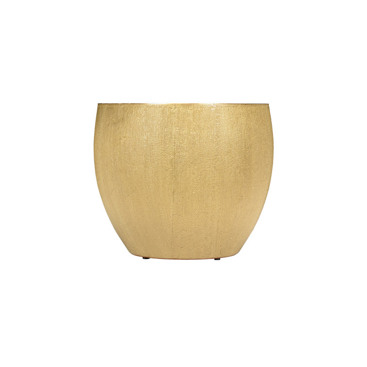 Luxurious Round Wood and Hammered Brass Drum End Table