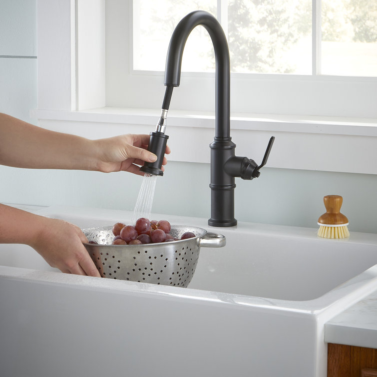 Satin Black Brass Single Handle Pull-Down Kitchen Faucet