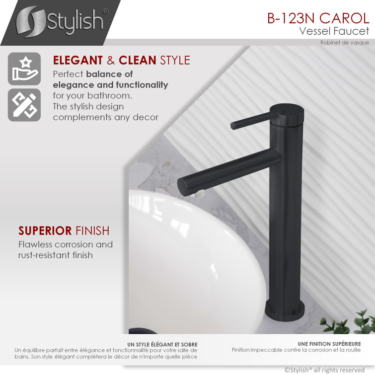 Matte Black Stainless Steel Single Handle Vessel Bathroom Faucet